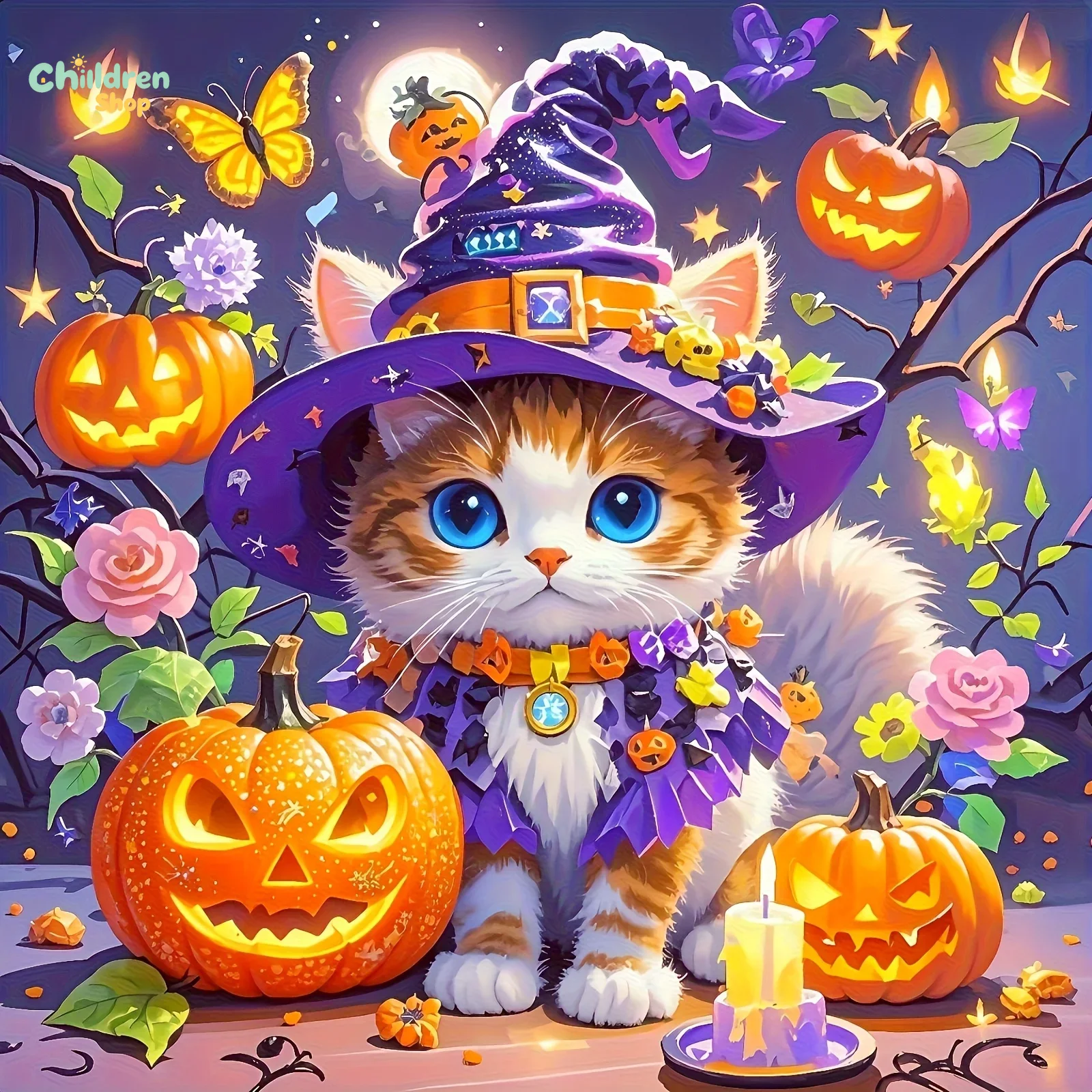 Photo Mosaic Print - Kits de peinture diamantée Halloween Chat